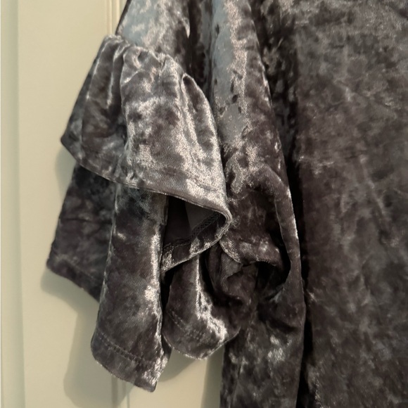Mossimo women’s gray short sleeve crushed velvet shirt with ruffled sleeves. XL - Picture 6 of 8
